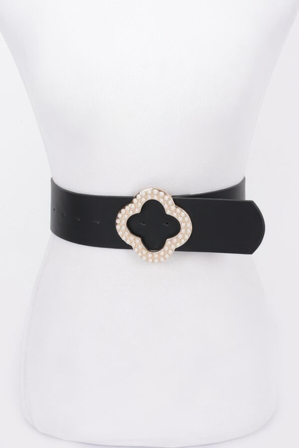 Metallic Stretch Belt with Pearl Buckle – Black