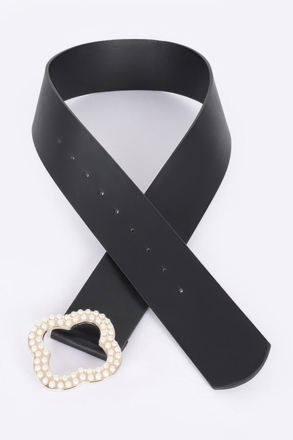 Metallic Stretch Belt with Pearl Buckle – Black