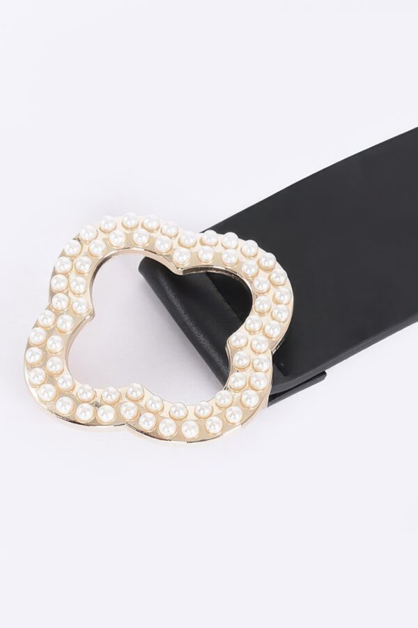 Metallic Stretch Belt with Pearl Buckle – Black