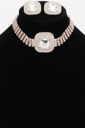 Rhinestone Necklace Set – Delicate Collar, Gold-Clear & Silver-Clear