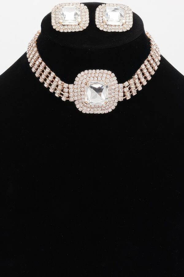 Rhinestone Necklace Set – Delicate Collar, Gold-Clear & Silver-Clear