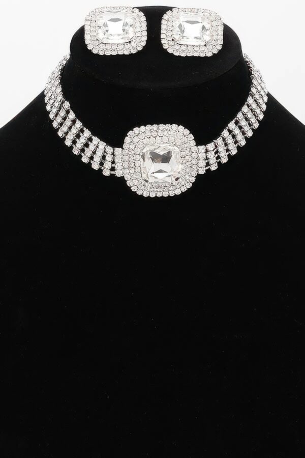 Rhinestone Necklace Set – Delicate Collar, Gold-Clear & Silver-Clear