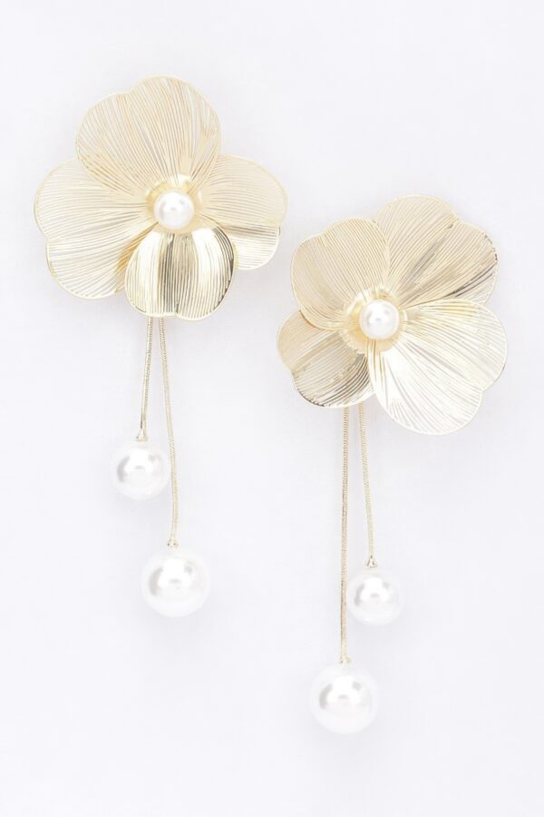 Faux Pearl Drop Earrings – Gold-Plated, 4″ Long