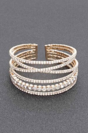 Rhinestone Bracelet – Row of Clear Stones in Gold or Silver