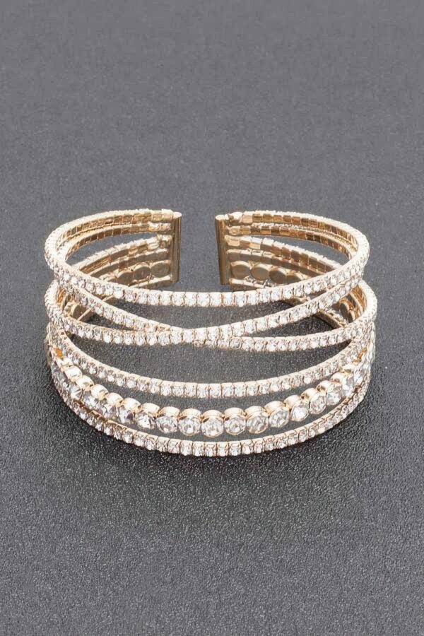 Rhinestone Bracelet – Row of Clear Stones in Gold or Silver