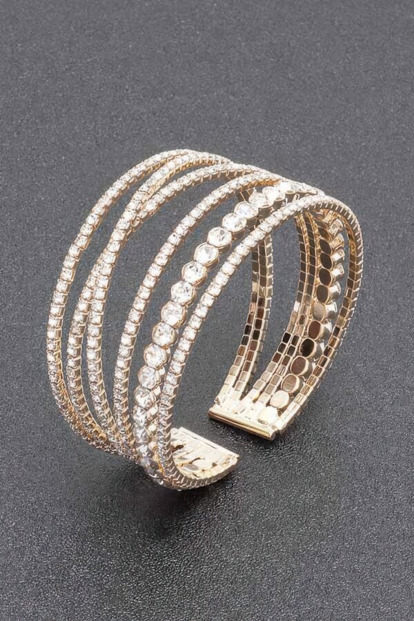 Rhinestone Bracelet – Row of Clear Stones in Gold or Silver