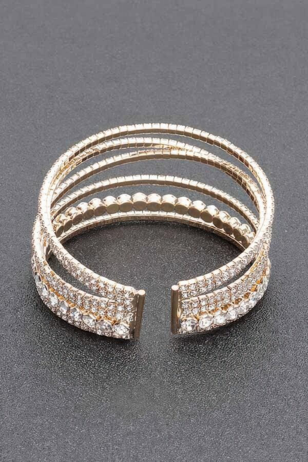 Rhinestone Bracelet – Row of Clear Stones in Gold or Silver
