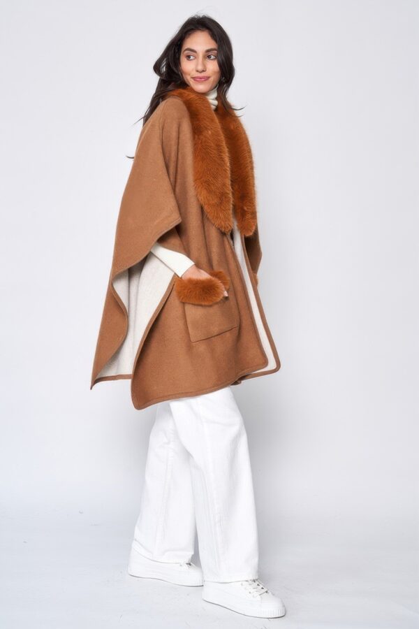 Faux Fur Collar Kimono – Plush Collar Wrap in Camel or Gray