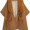 Faux Fur Collar Kimono – Plush Collar Wrap in Camel or Gray