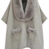 Faux Fur Collar Kimono – Plush Collar Wrap in Camel or Gray