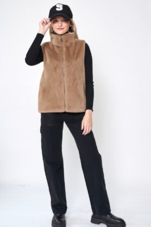 Solid Faux Fur Vest – Plush Relaxed-Fit in Beige or Taupe