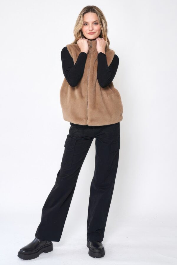 Solid Faux Fur Vest – Plush Relaxed-Fit in Beige or Taupe