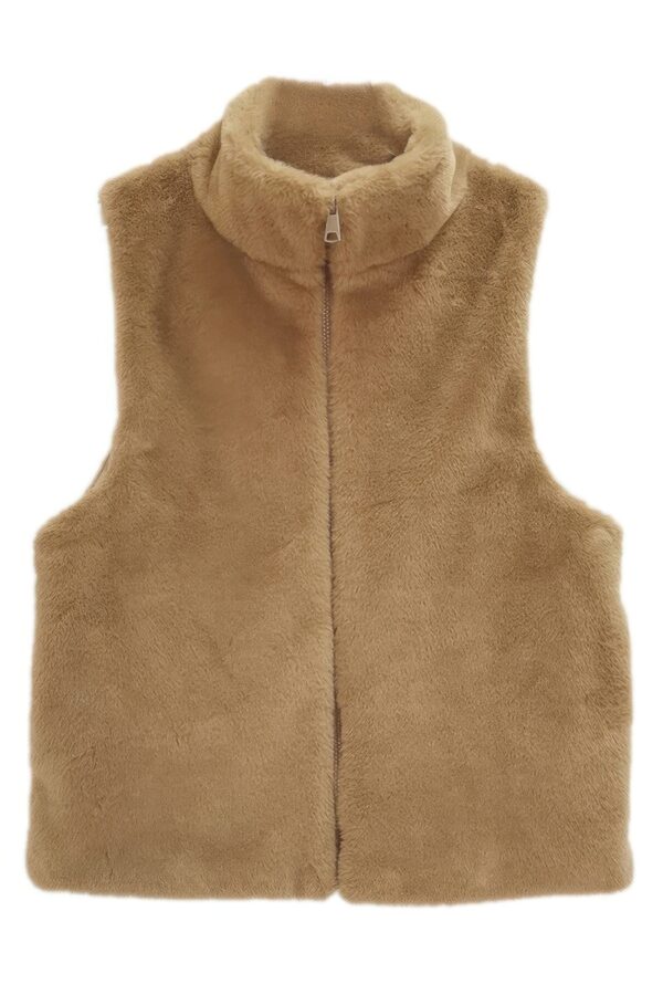 Solid Faux Fur Vest – Plush Relaxed-Fit in Beige or Taupe
