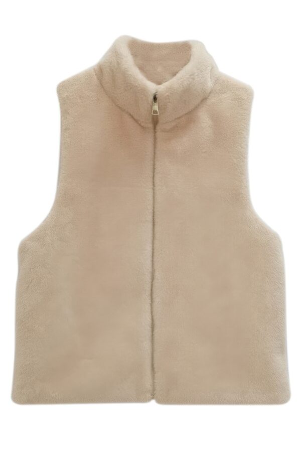 Solid Faux Fur Vest – Plush Relaxed-Fit in Beige or Taupe