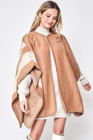 Side Border Ruana – Draped Layering Wrap in Camel or Ivory