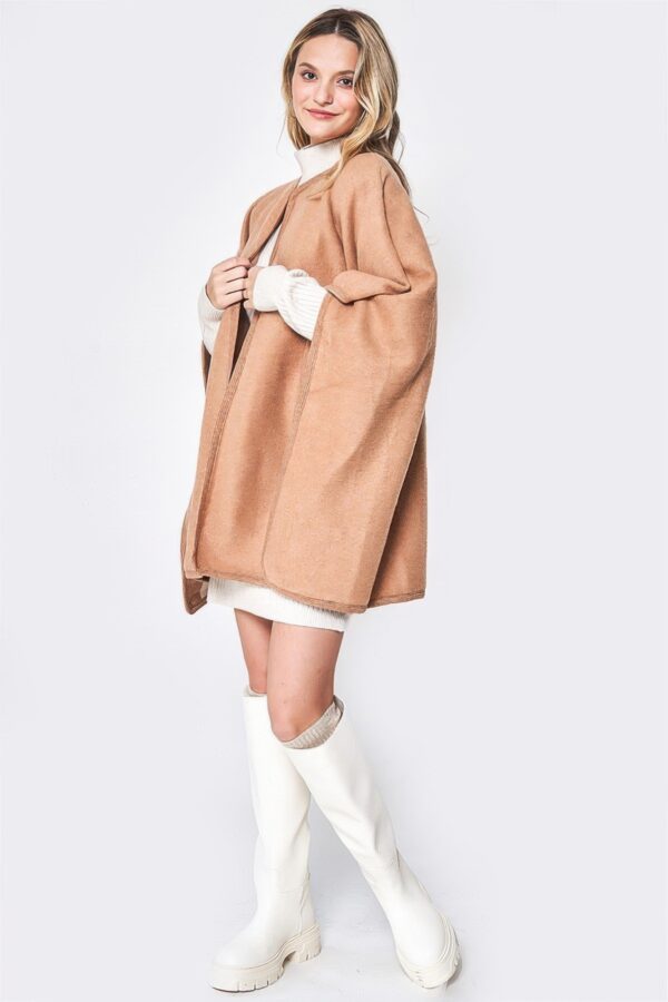 Side Border Ruana – Draped Layering Wrap in Camel or Ivory