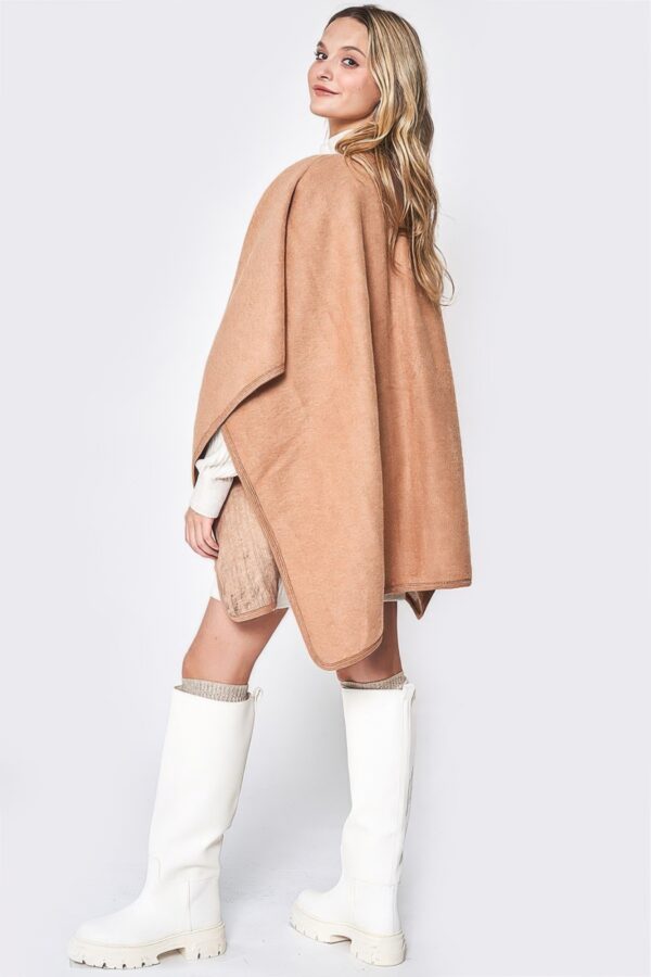 Side Border Ruana – Draped Layering Wrap in Camel or Ivory