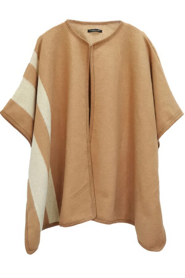 Side Border Ruana – Draped Layering Wrap in Camel or Ivory