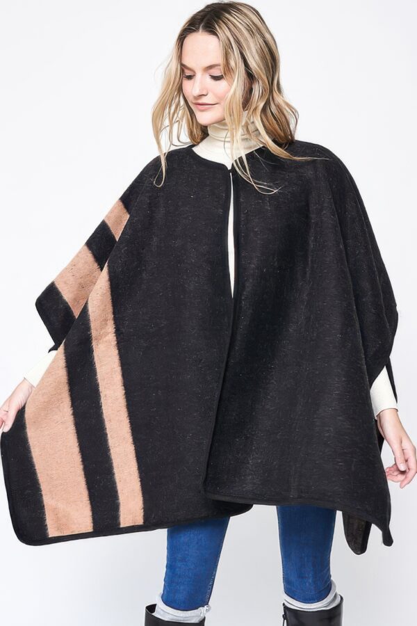 Side Border Ruana – Draped Layering Wrap in Camel or Ivory