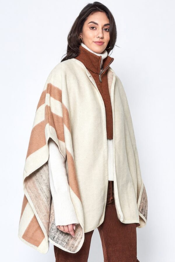 Side Border Ruana – Draped Layering Wrap in Camel or Ivory