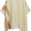 Side Border Ruana – Draped Layering Wrap in Camel or Ivory