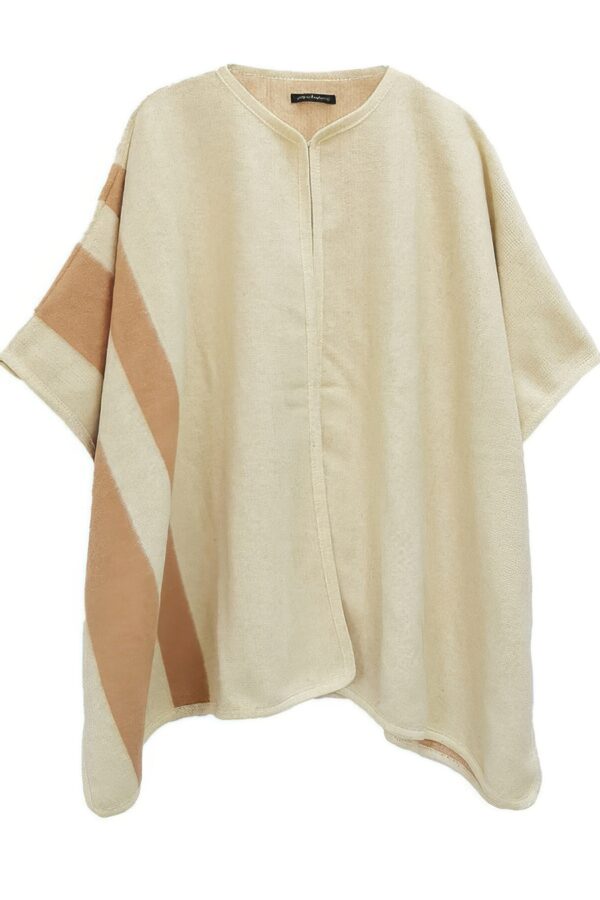 Side Border Ruana – Draped Layering Wrap in Camel or Ivory