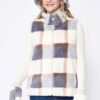 Plaid Faux Fur Vest with Plush Trim – Brown, Pink, Blue