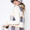 Plaid Faux Fur Vest with Plush Trim – Brown, Pink, Blue