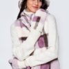 Plaid Faux Fur Vest with Plush Trim – Brown, Pink, Blue