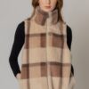 Plaid Faux Fur Vest with Plush Trim – Brown, Pink, Blue
