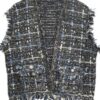 Plaid Tweed Vest with Frayed Raw Edges