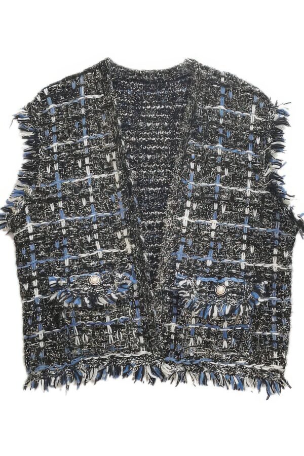 Plaid Tweed Vest with Frayed Raw Edges