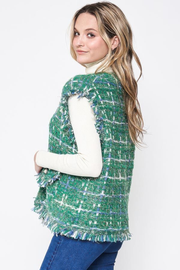 Plaid Tweed Vest with Frayed Raw Edges