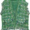 Plaid Tweed Vest with Frayed Raw Edges