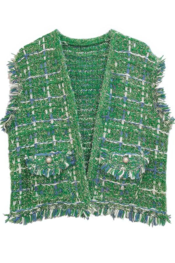 Plaid Tweed Vest with Frayed Raw Edges