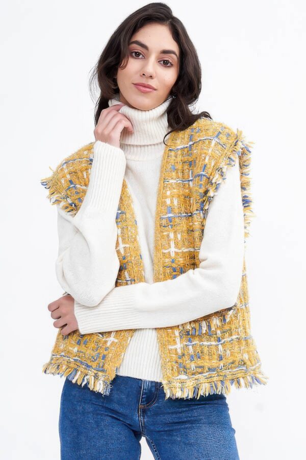 Plaid Tweed Vest with Frayed Raw Edges
