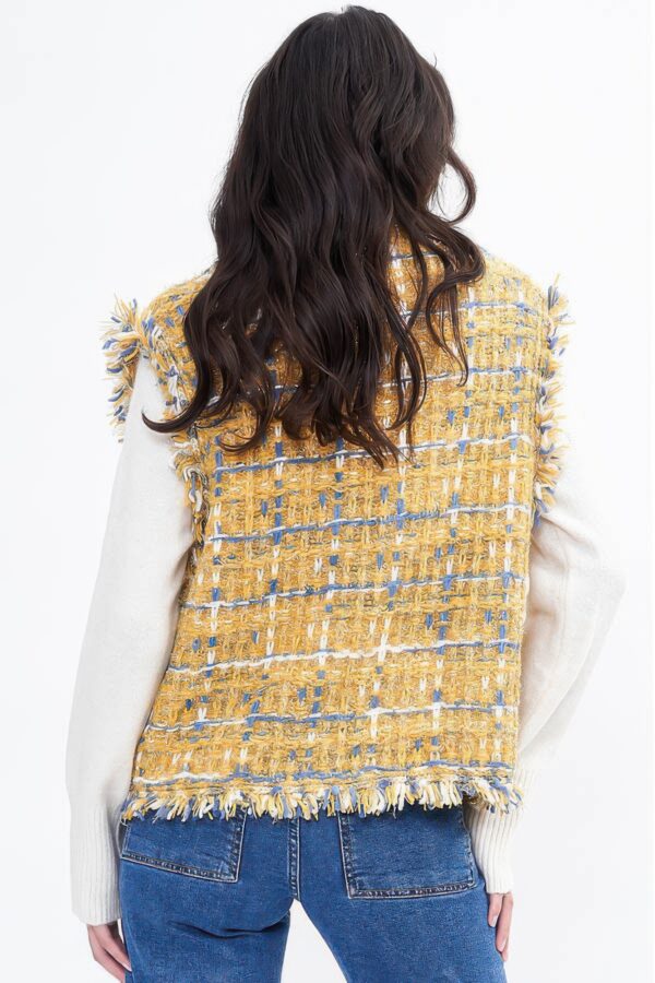 Plaid Tweed Vest with Frayed Raw Edges