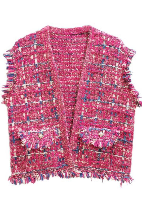 Plaid Tweed Vest with Frayed Raw Edges
