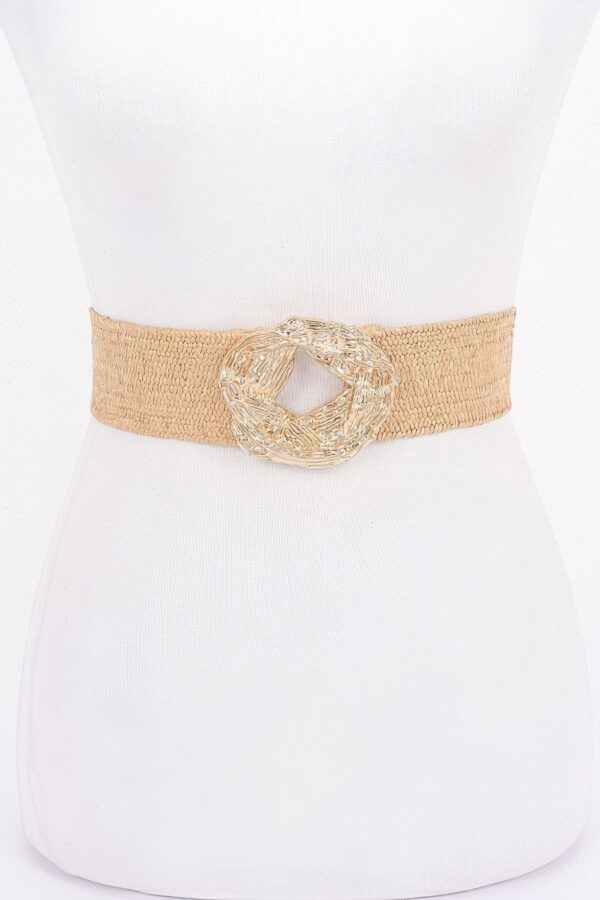 Textured Elastic Faux Straw Belt with Metal Buckle