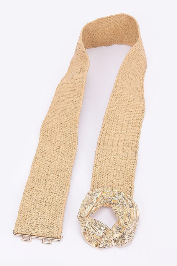 Textured Elastic Faux Straw Belt with Metal Buckle