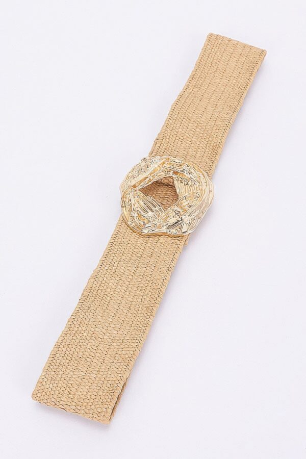 Textured Elastic Faux Straw Belt with Metal Buckle