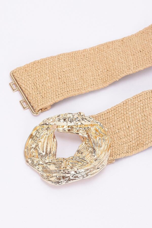 Textured Elastic Faux Straw Belt with Metal Buckle