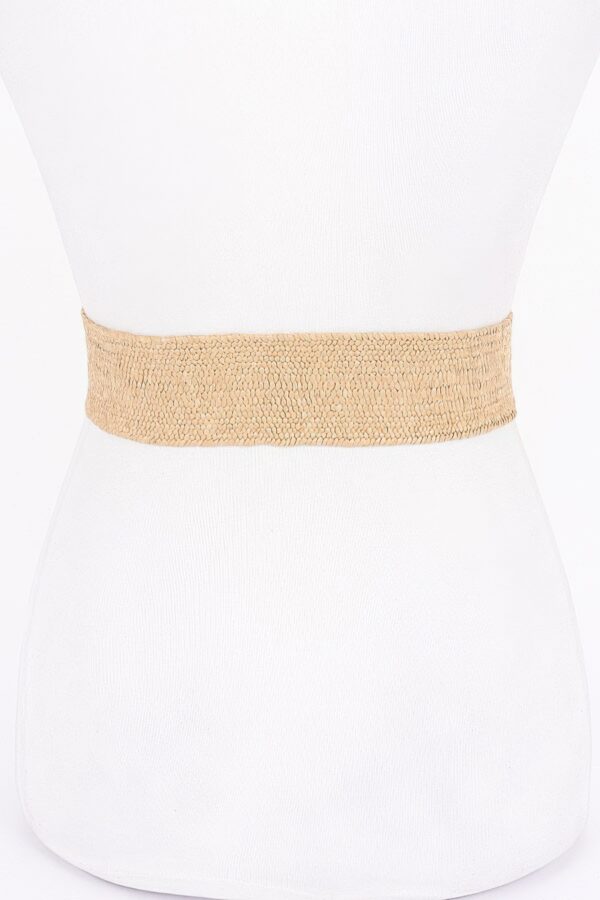Textured Elastic Faux Straw Belt with Metal Buckle
