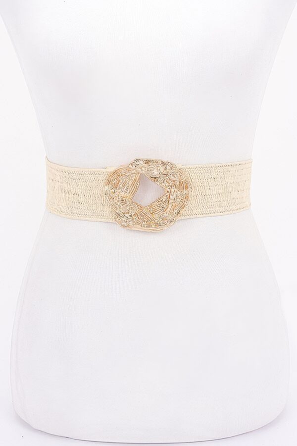 Textured Elastic Faux Straw Belt with Metal Buckle