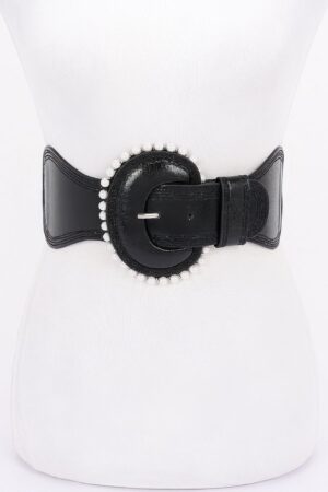 Pearl-Accent Metallic PU Wide Elastic Belt