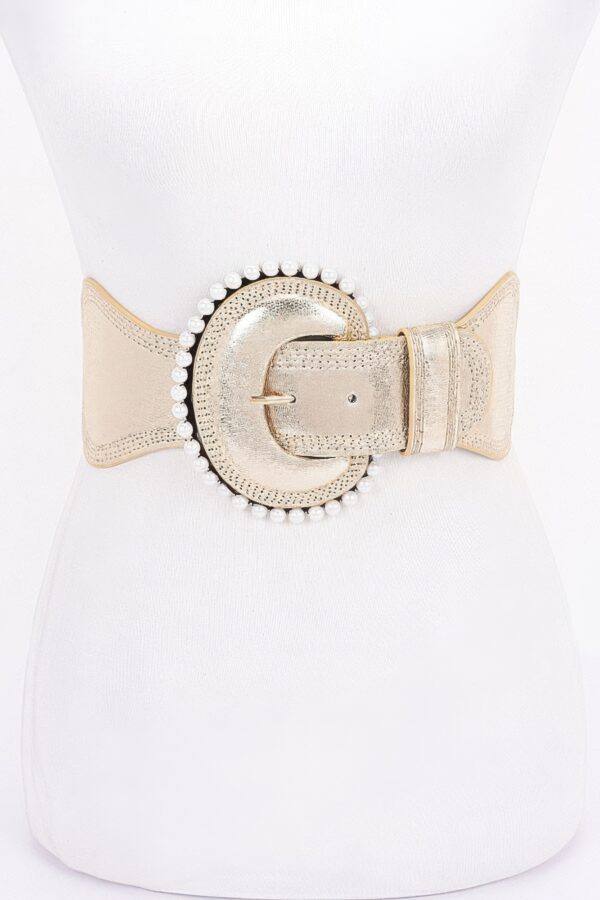 Pearl-Accent Metallic PU Wide Elastic Belt