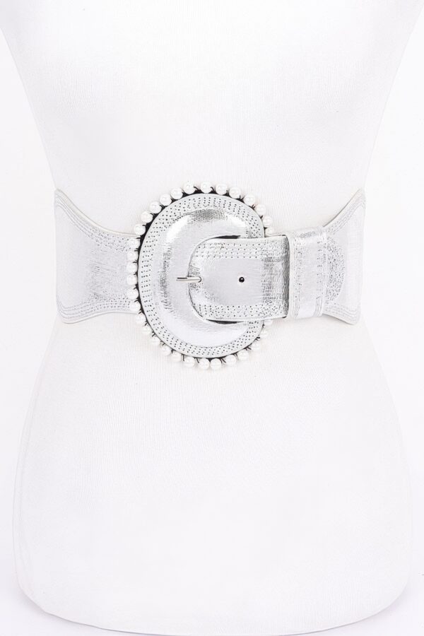 Pearl-Accent Metallic PU Wide Elastic Belt