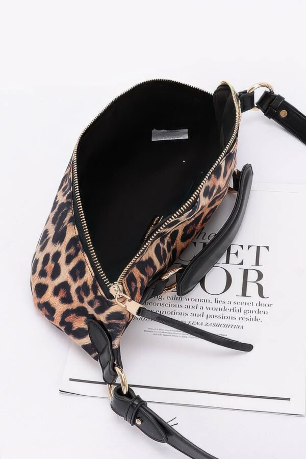Faux Leather Leopard Crossbody Bag – Mixed Metal Accents