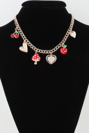 Sweet Red Charm Necklace – Gold Chain, 16″