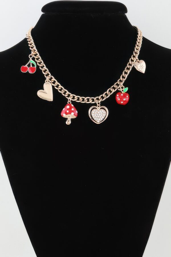 Sweet Red Charm Necklace – Gold Chain, 16″